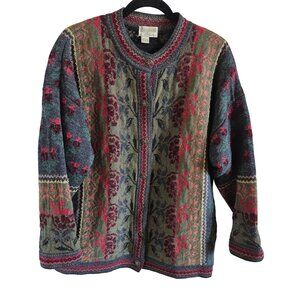 Cherry Lewis Woman Size XL Vintage Wool Jacket Made In England All Over Nordic